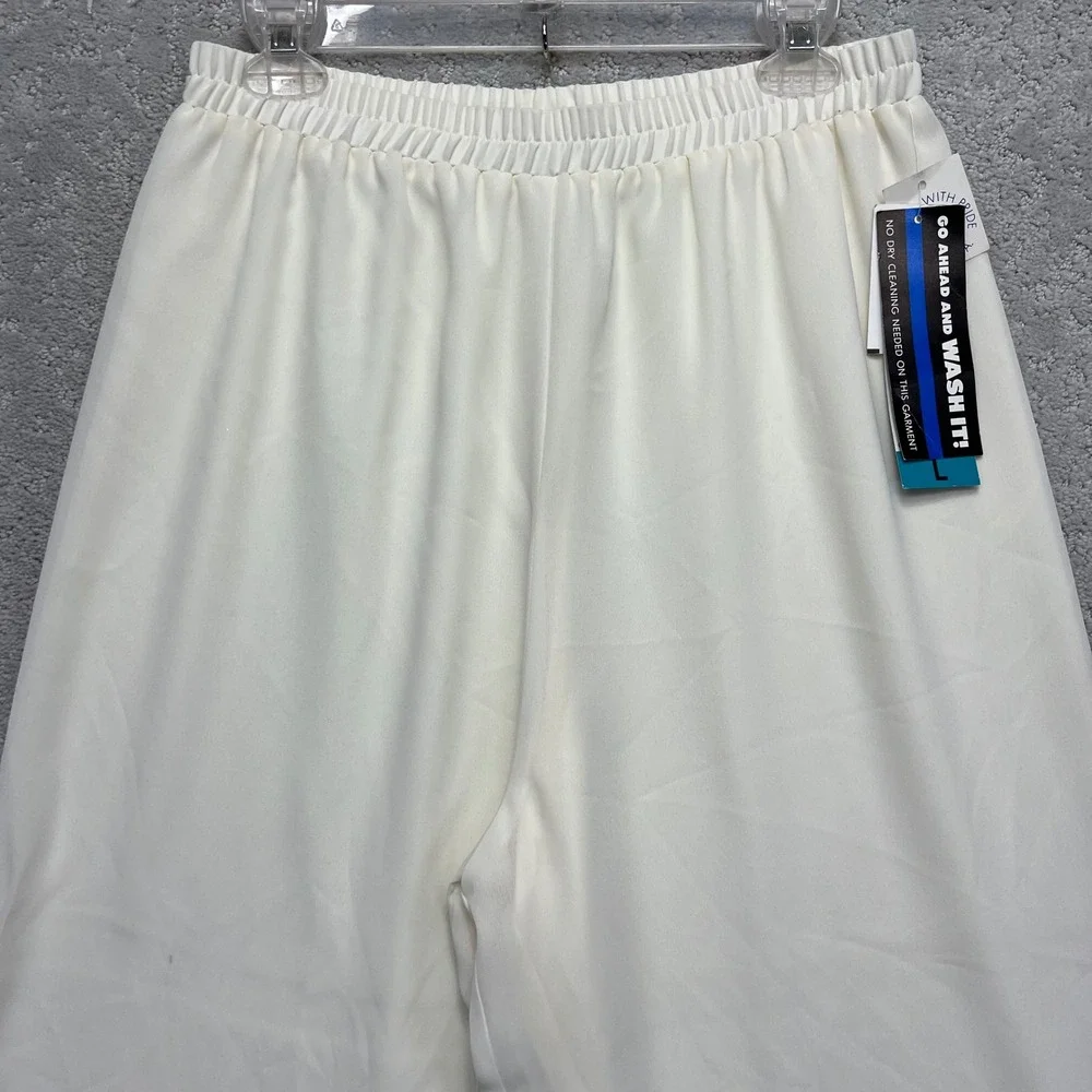 VINTAGE Joan Walters Pants Womens Large Ivory Wide Leg Palazzo Sheer Overlay NWT